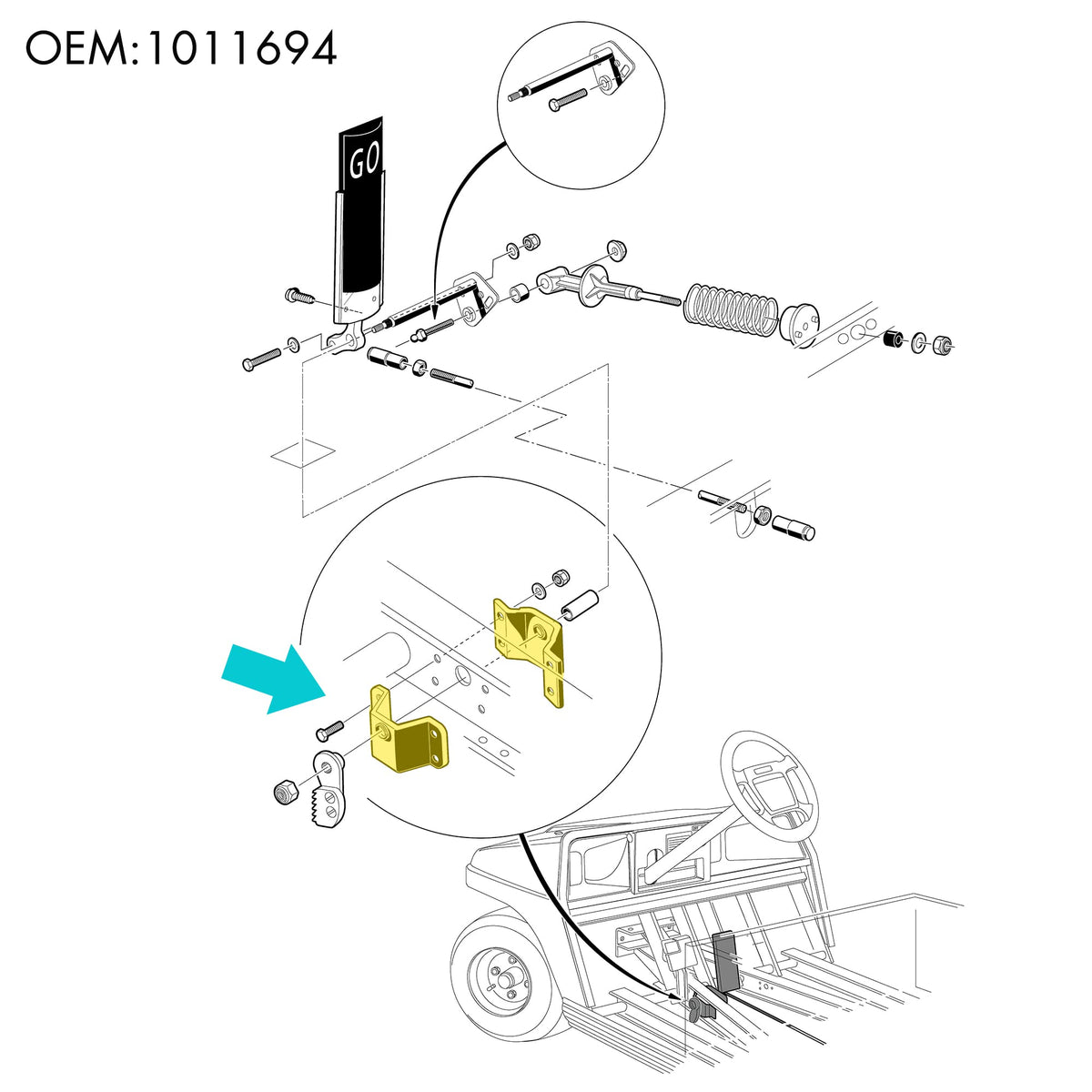 10L0L 1011694 bracket replacement maintains proper accelerator rod alignment