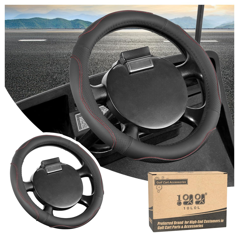 10L0L 13-inch EZGO TXT RXV steering wheel cover on wheel for improved grip and style