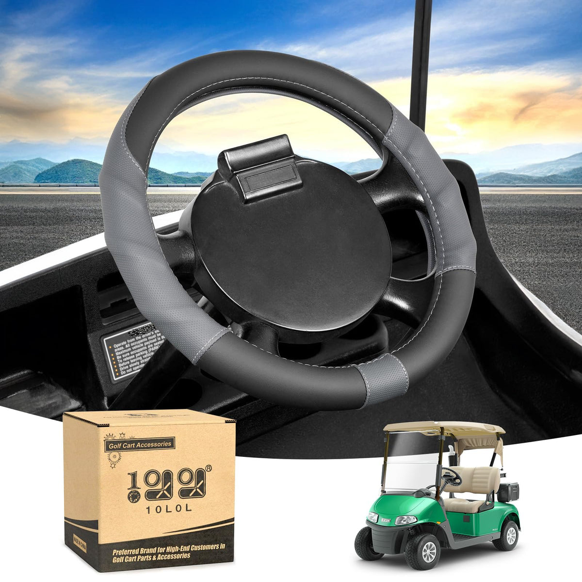 10L0L steering wheel cover for EZGO TXT/RXV with anti-slip grip.