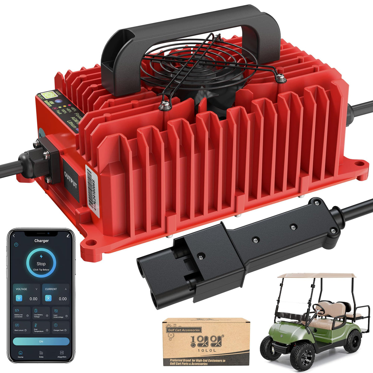 10L0L charger for Yamaha G19/G22, front view, supports multiple battery types