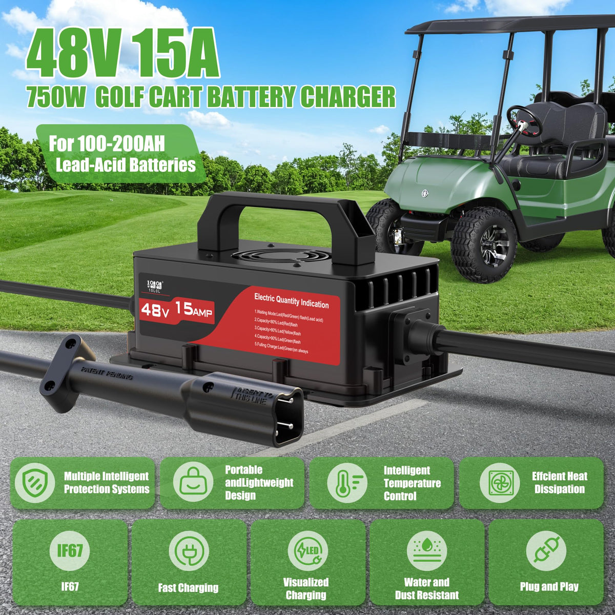 10L0L 15A 48V charger side view shows compact placement