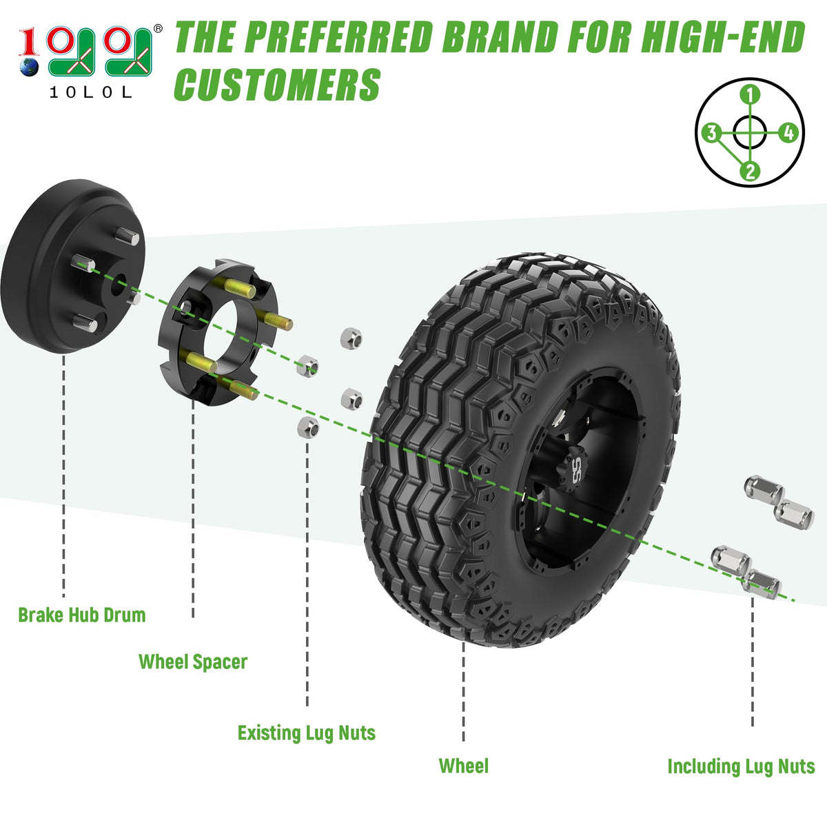 10L0L 16 lug nuts included for secure wheel mounting
