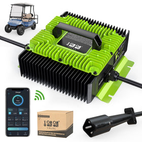 10L0L golf cart charger front view powering a Yamaha G29 efficiently.