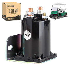 10L0L 24V golf cart solenoid front view showing rugged build for EZGO compatibility.