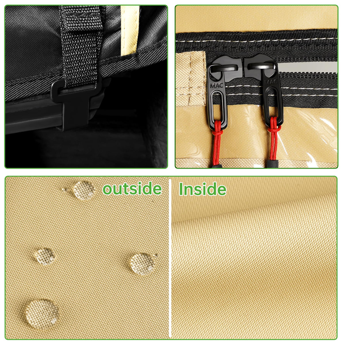 10L0L 2P golf cart enclosure 600D waterproof fabric provides all-weather durability.