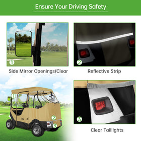 10L0L 2P golf cart enclosure clear PVC windows maximize 360° visibility for EZGO TXT/RXV.