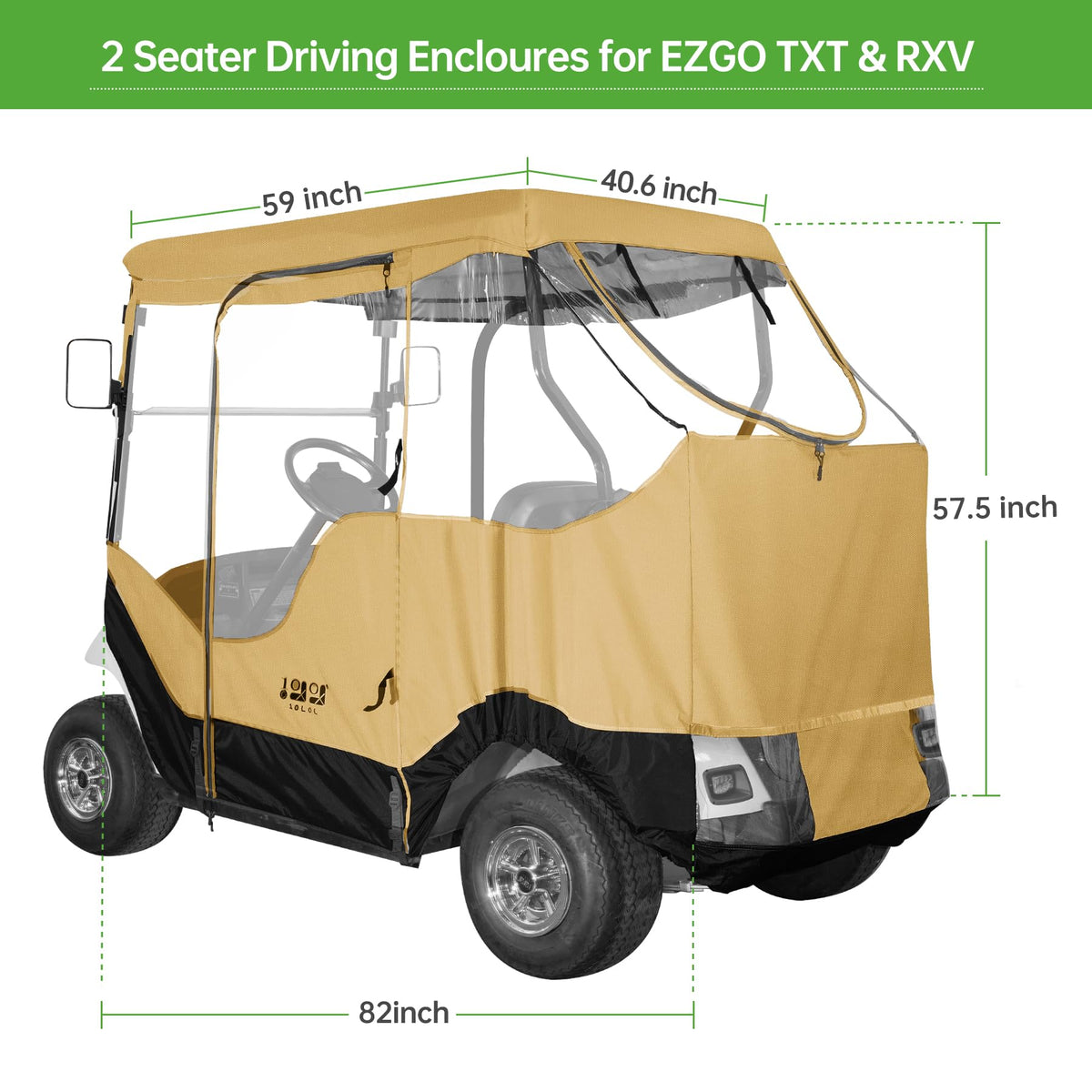 10L0L 2P golf cart enclosure packaging includes carry bag for easy storage and transport.