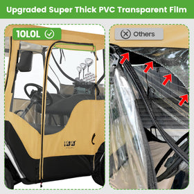 10L0L 2P golf cart enclosure tail light window detail preserves brake light visibility for safety.