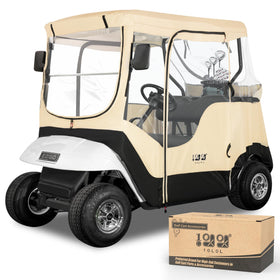 10L0L golf cart enclosure front view with clear visibility for safe reversing