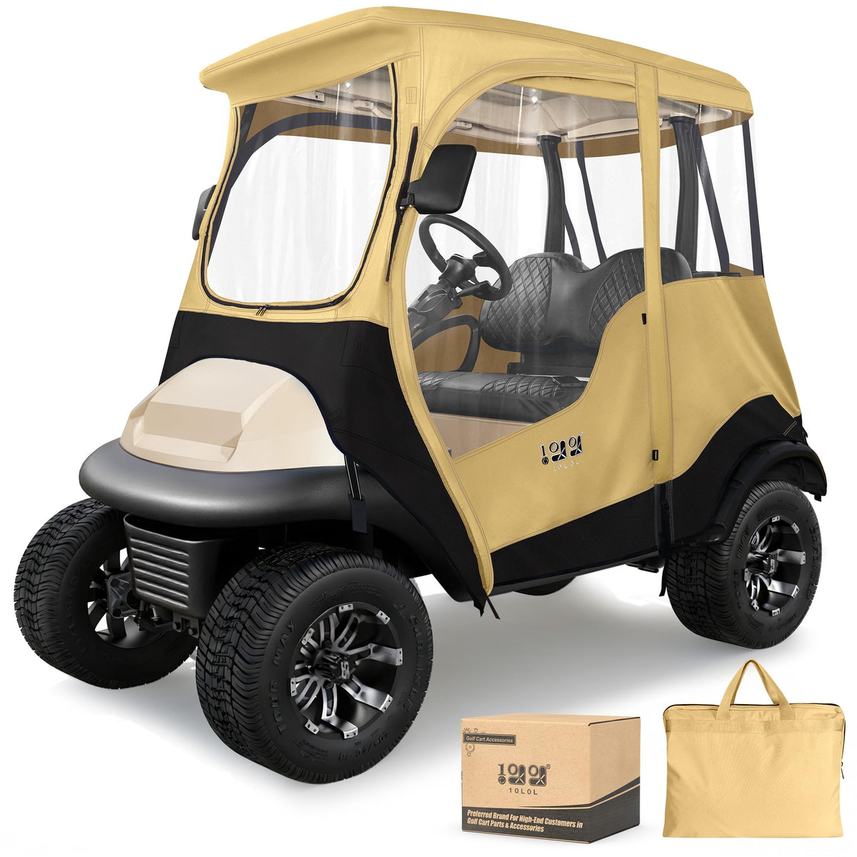 10L0L 2P golf cart enclosure front view with weather protection