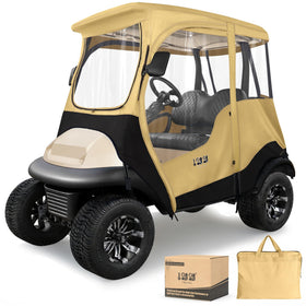 10L0L 2P golf cart enclosure front view with weather protection