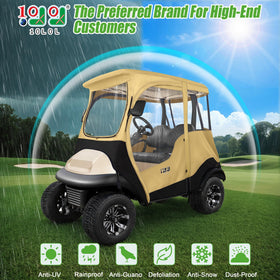 10L0L 2P golf cart enclosure side view shows easy entry and secure fit