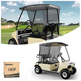 10L0L 2P sun shade cover on EZGO TXT RXV front view reduces glare and heat