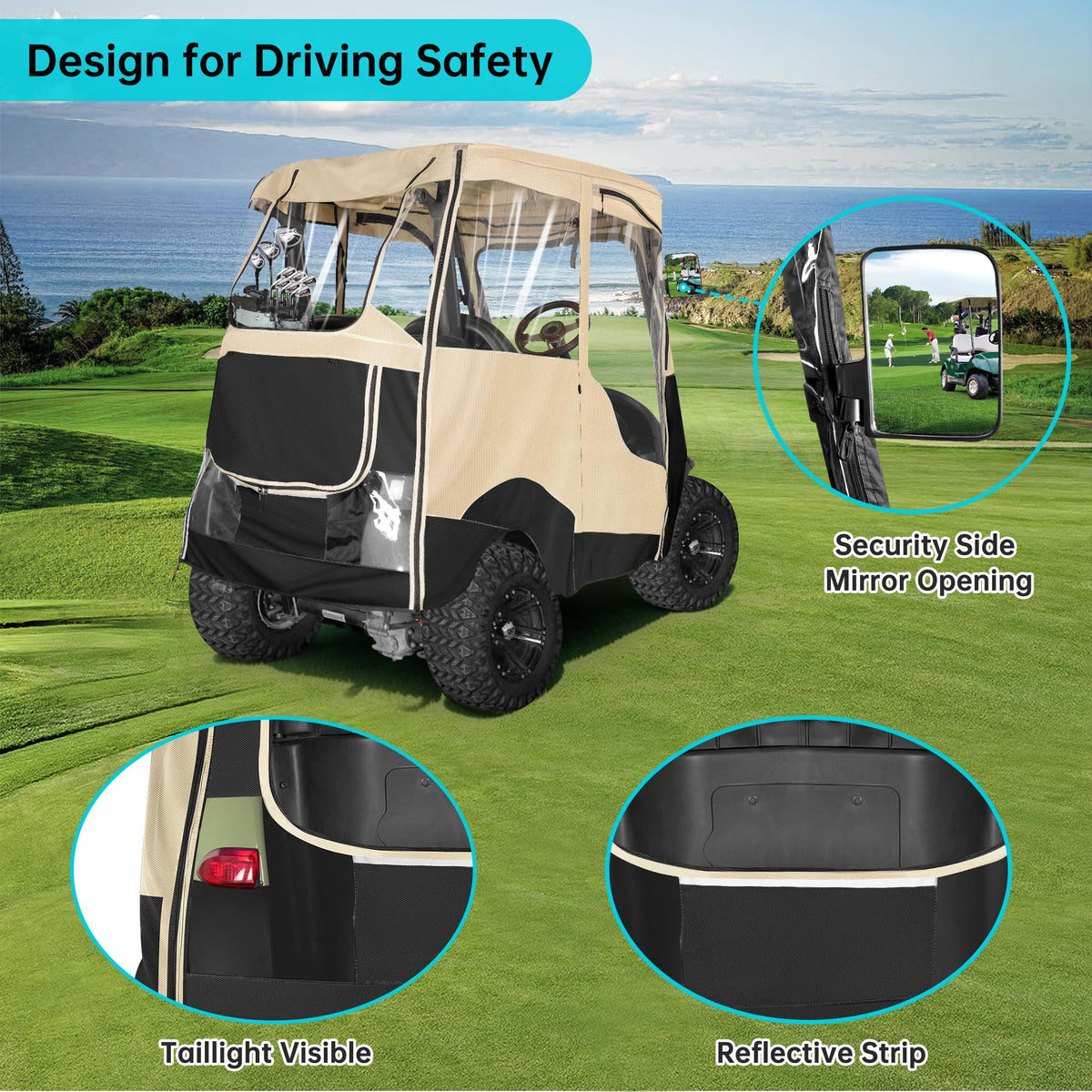 10L0L 2 Passenger Golf Cart Enclosure roll-up doors for easy on/off access