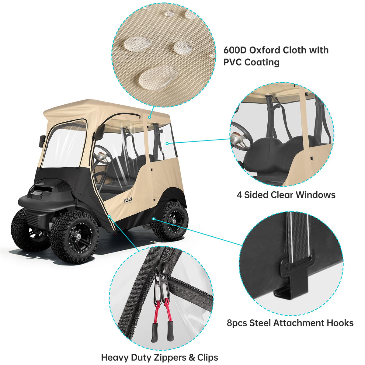 10L0L 2 Passenger Golf Cart Enclosure in-use on a Club Car for all-weather protection