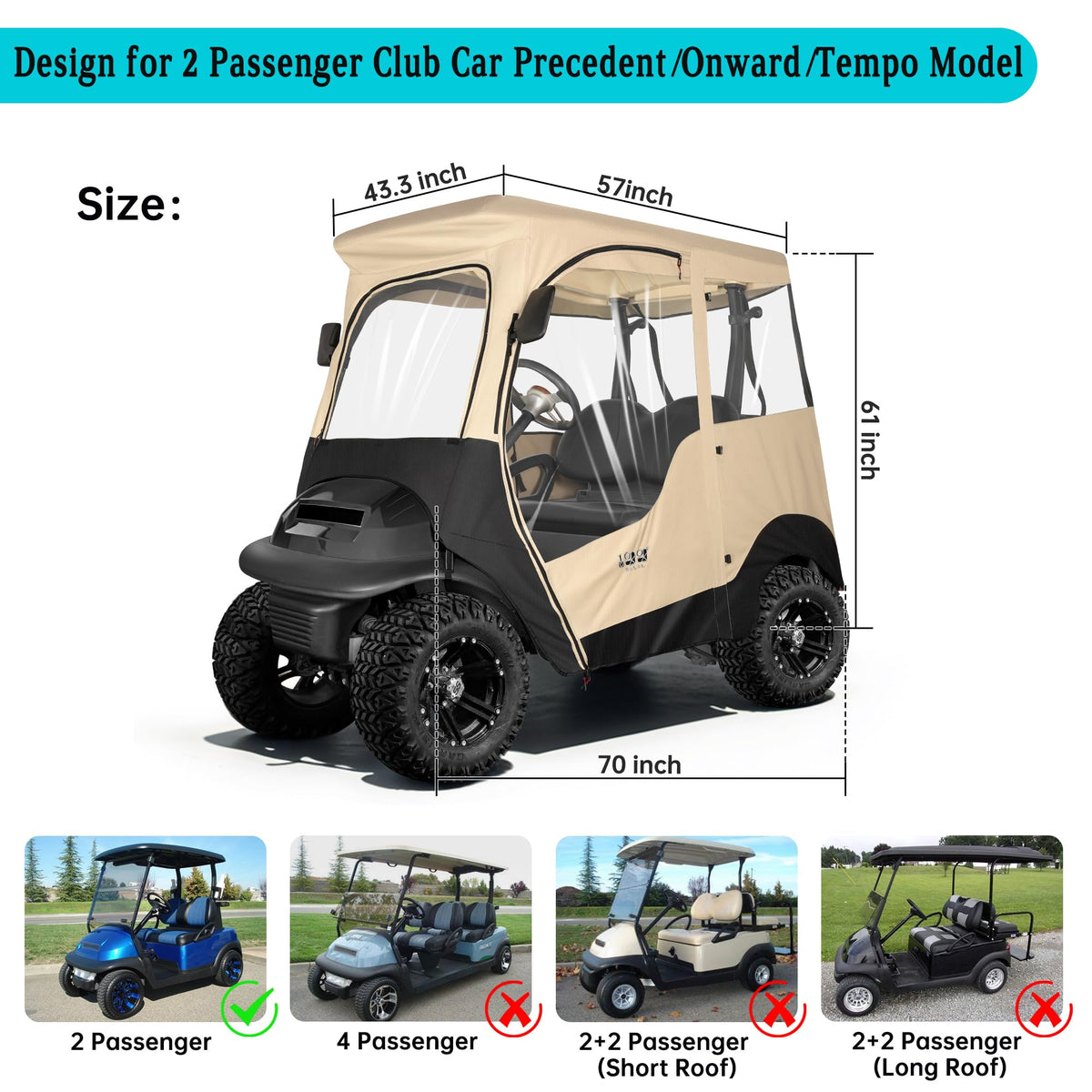 10L0L 2 Passenger Golf Cart Enclosure front pocket stores rolled windshield when not in use