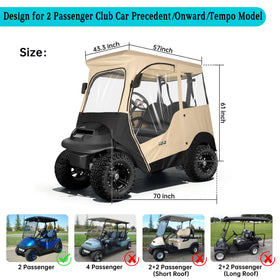 10L0L 2 Passenger Golf Cart Enclosure front pocket stores rolled windshield when not in use