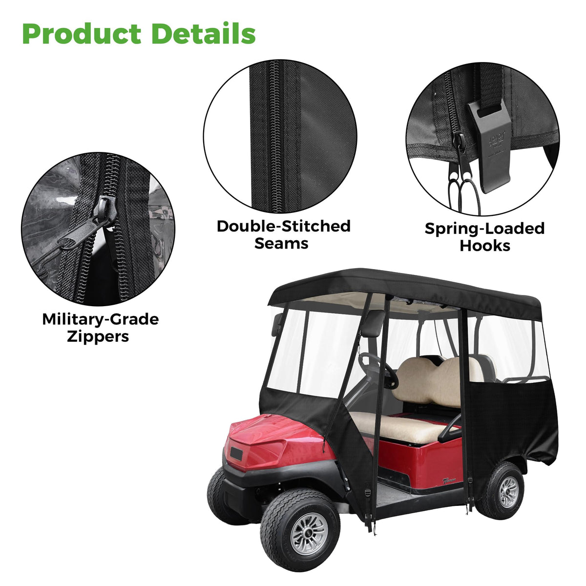 10L0L enclosure is quick to install without tools on most Club Car carts.