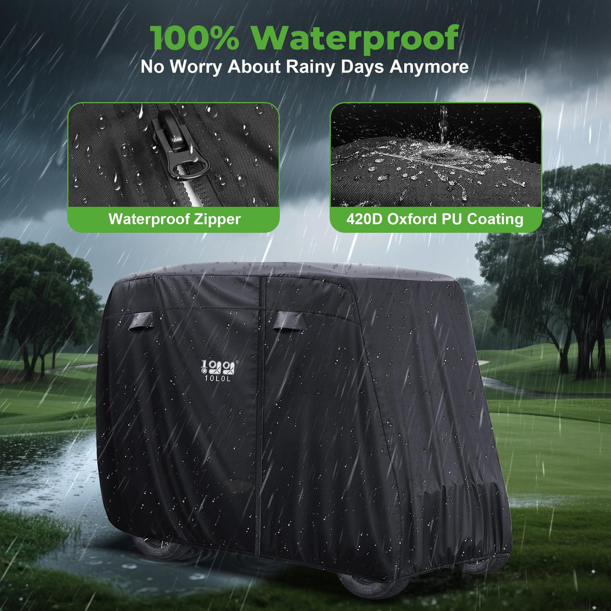 10L0L 4-passenger cover rear view with buckle shows windproof design.