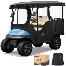 10L0L 4-passenger golf cart enclosure front view offering weather protection and clear visibility.