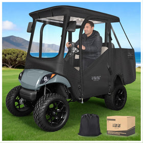 10L0L 4-person golf cart enclosure front view with weather protection