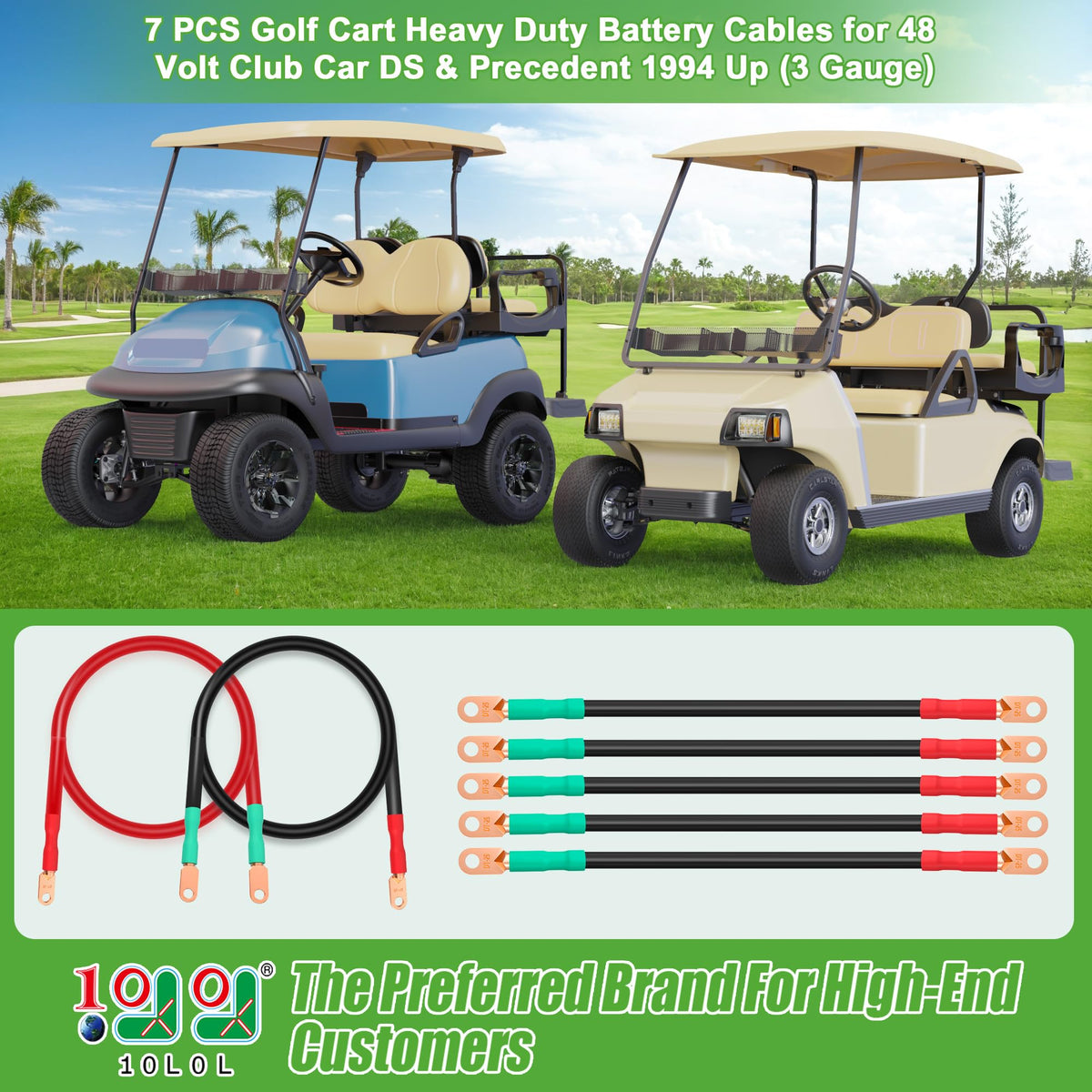 10L0L 3AWG main black cable close-up highlighting durable, secure connections for Club Car DS.