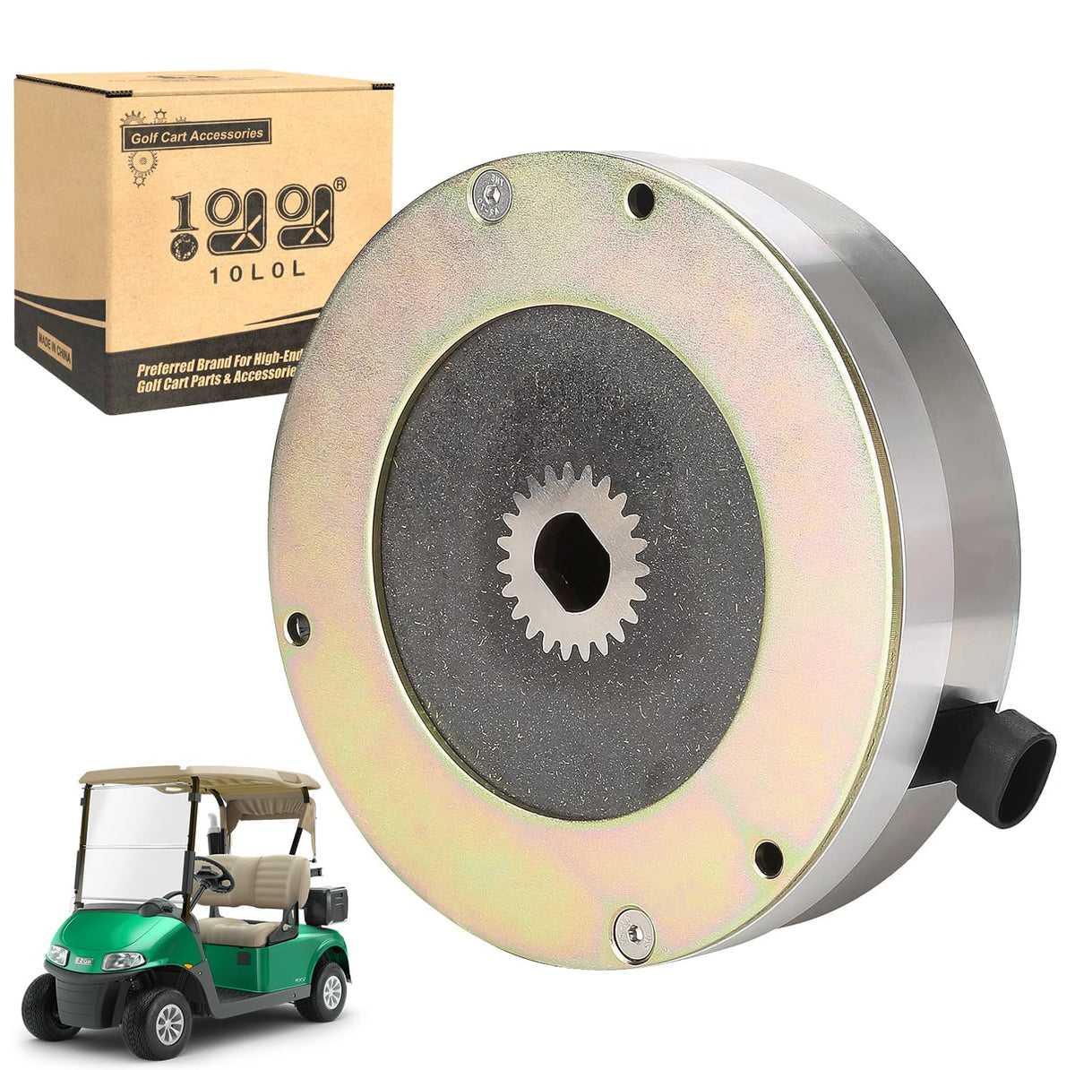10L0L 48V EZGO RXV front brake view shows reliable stopping power