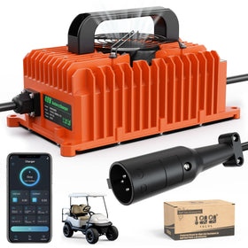 10L0L 48V golf cart charger with die-cast case for rugged outdoor durability.