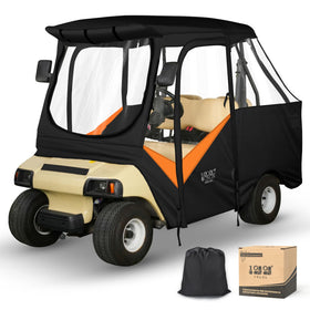 10L0L 4-pax golf cart enclosure front view with clear windows for all-weather visibility