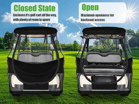 10L0L enclosure in-use on club car DS during a rainy day