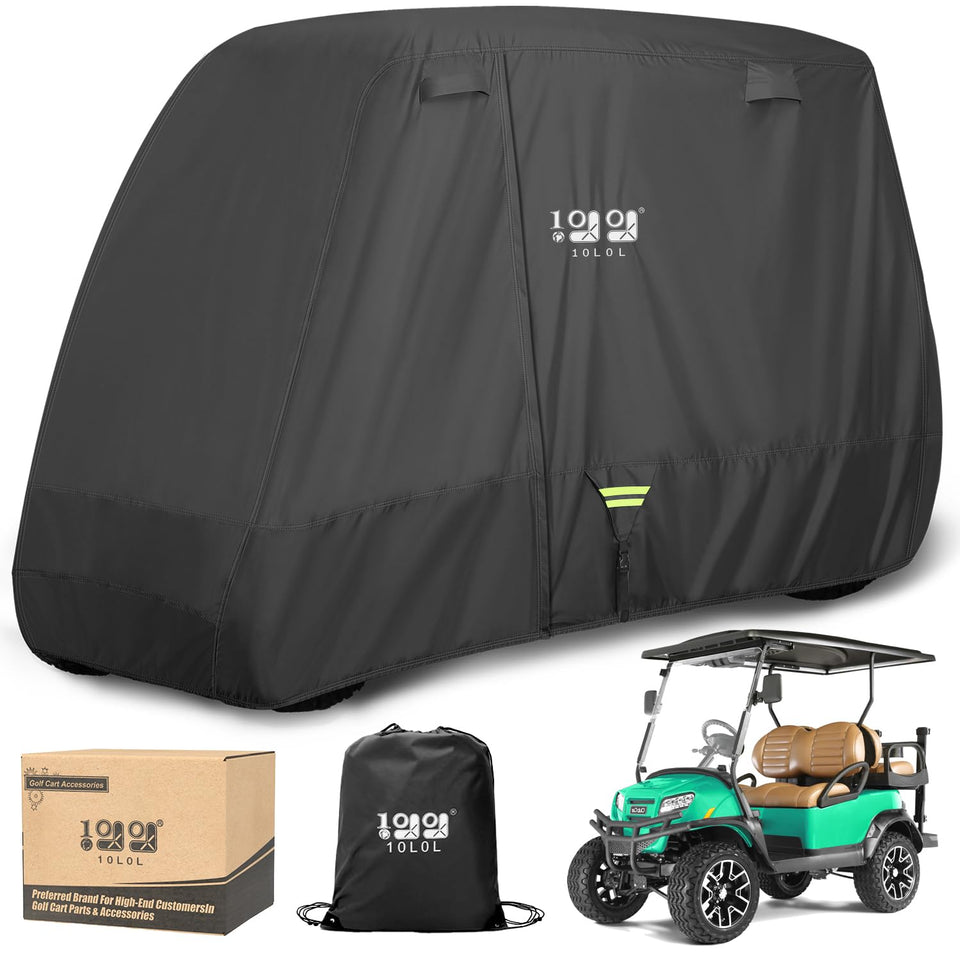 10L0L golf cart cover front view protects six-seat models from sun and rain