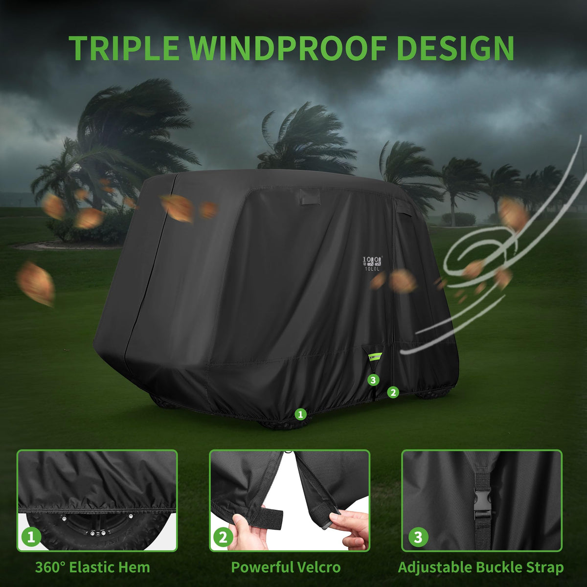 10L0L 600D golf cart cover zipper access allows easy in/out while covered