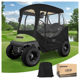 10L0L golf cart enclosure front view with clear window for all-weather visibility