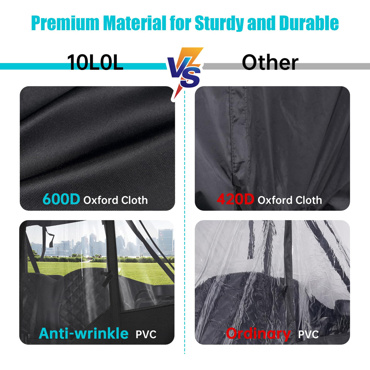 10L0L 600D PVC Oxford fabric resists rain and dust.