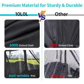 10L0L 600D PVC Oxford fabric offers durable weather protection.