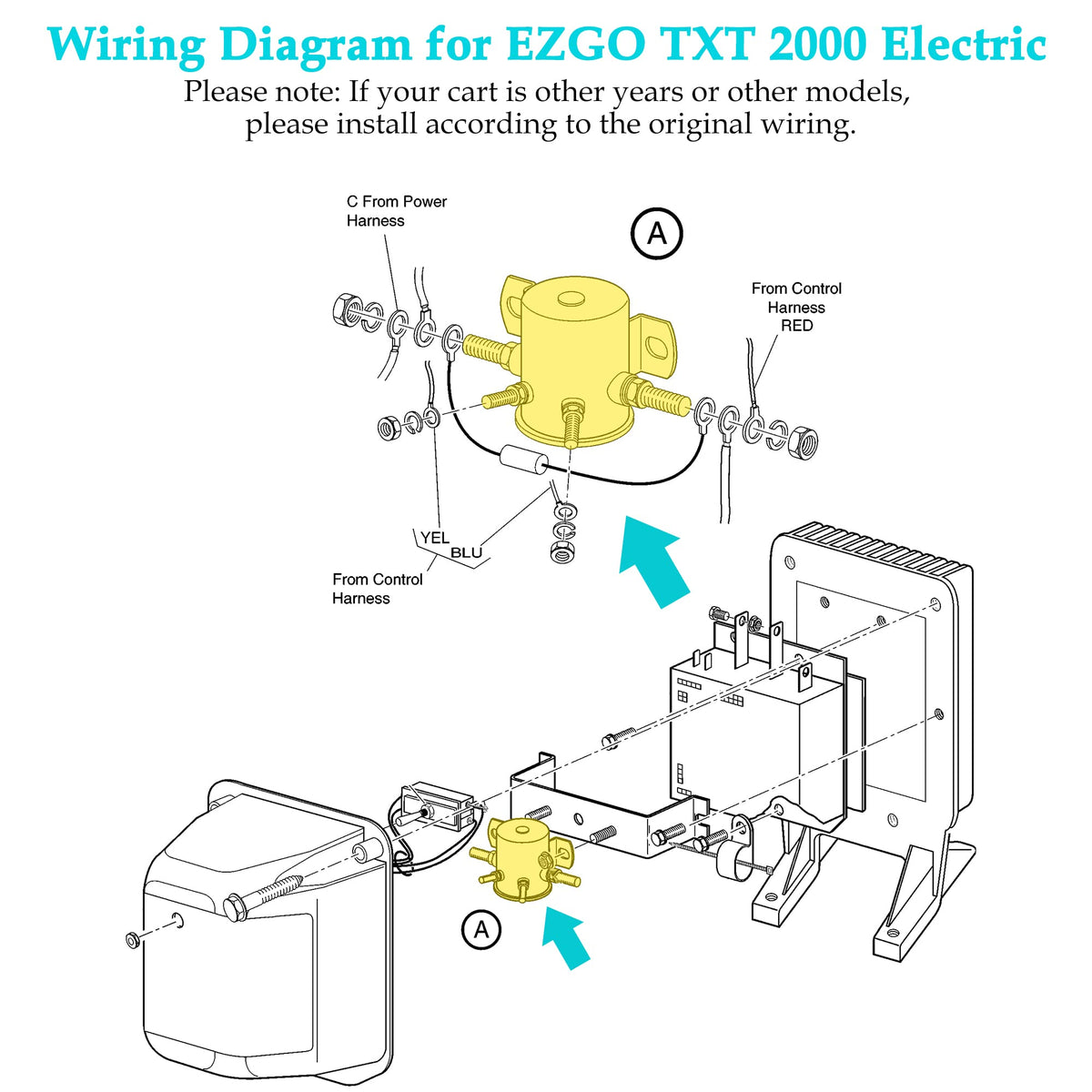 10L0L solenoid installed in EZGO cart wiring harness during replacement