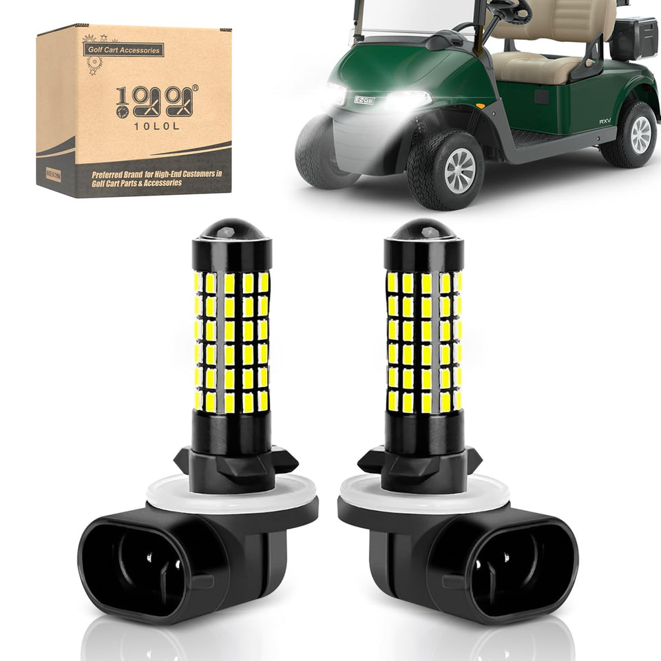 10L0L 881 golf cart headlight bulbs for brighter night visibility.