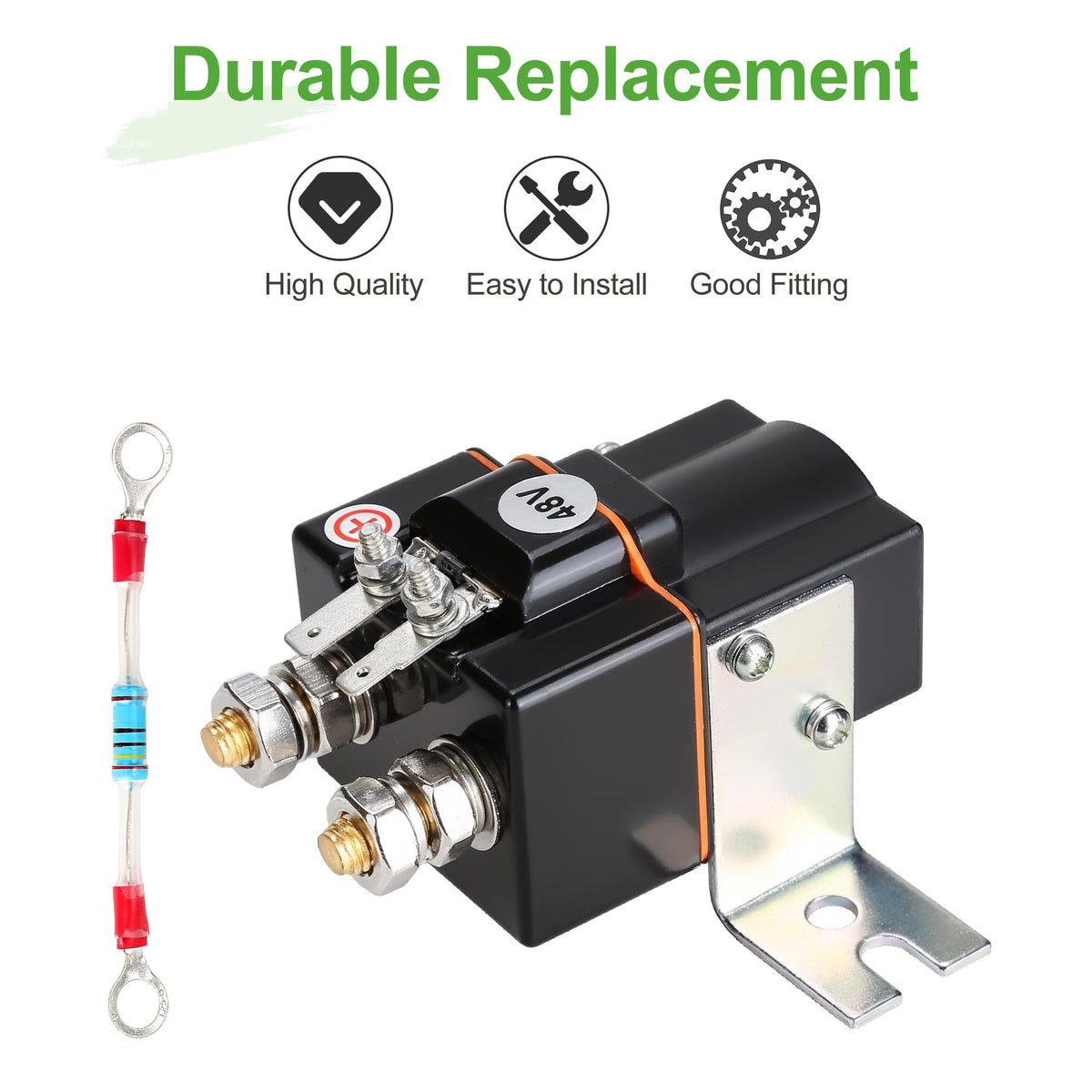 Package contents: 1 solenoid and 1 resistor for 48V Club Car.
