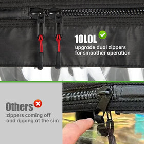 10L0L all-weather durability with reinforced seams and durable zippers