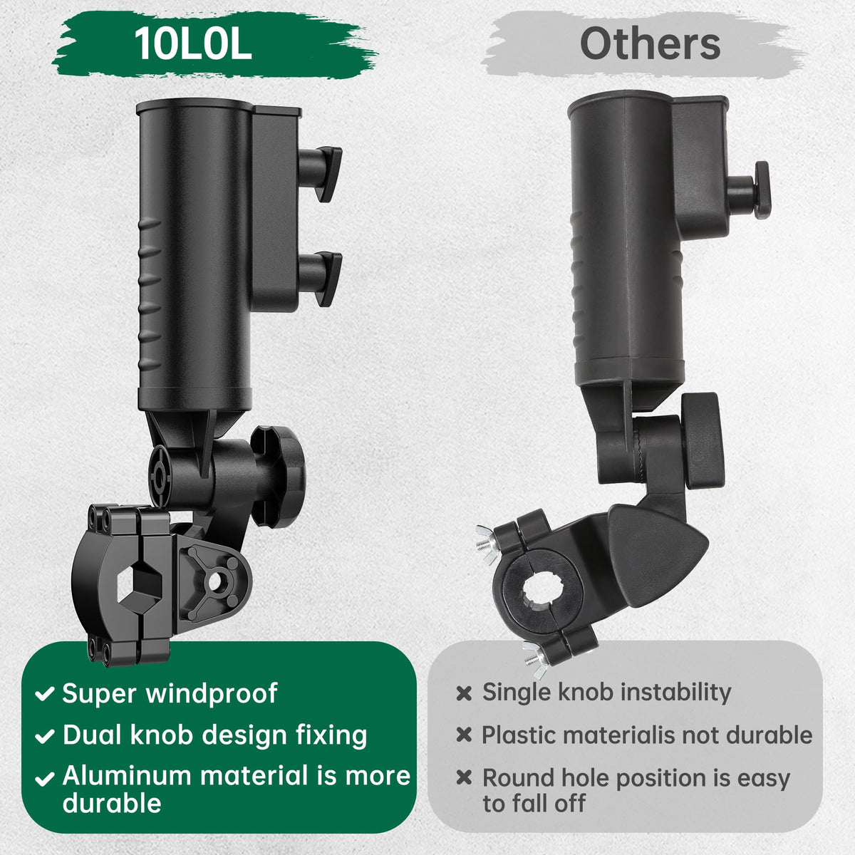 Durable aluminum base delivers wind resistance and steady support