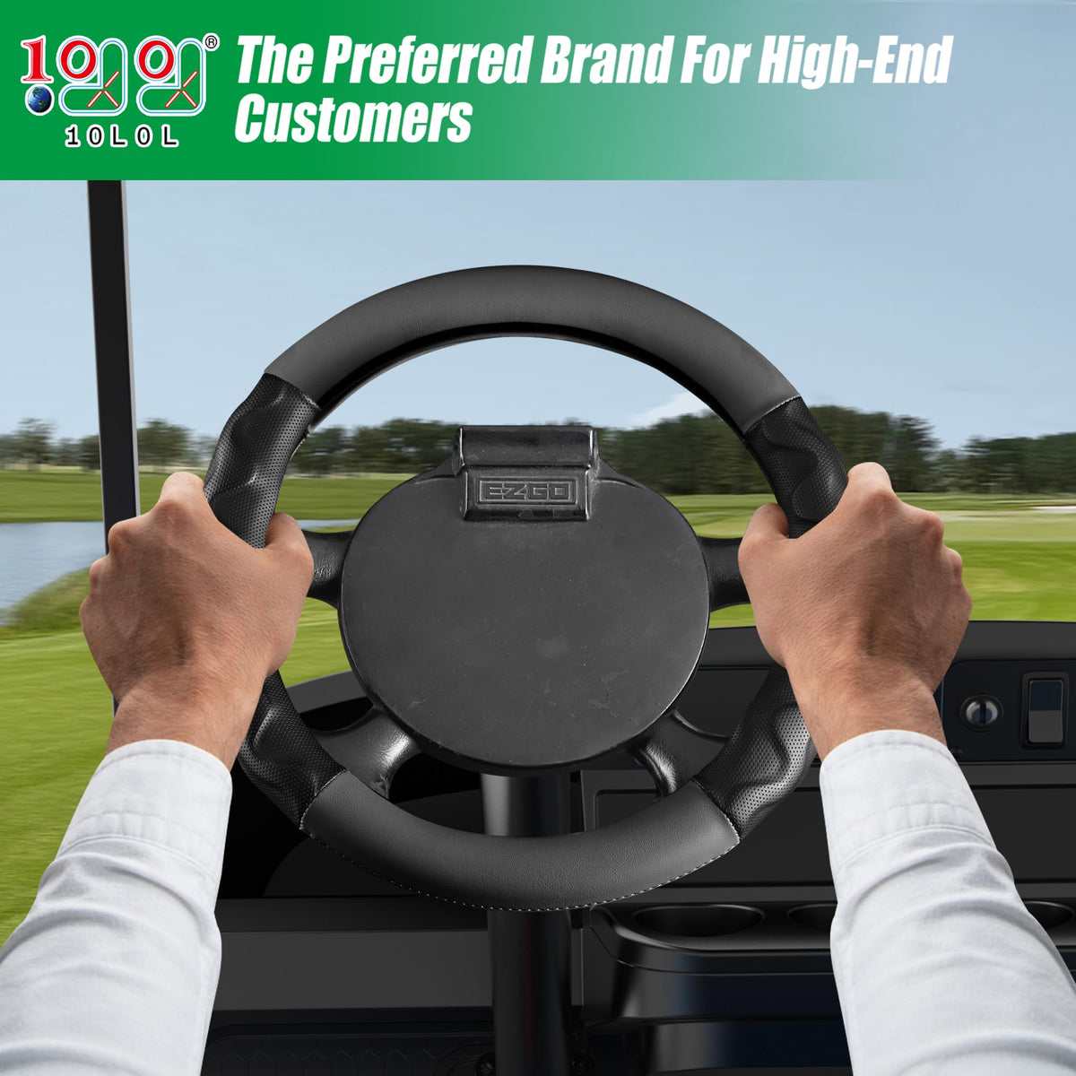 10L0L anti-slip leather steering wheel cover improves control on EZGO TXT RXV