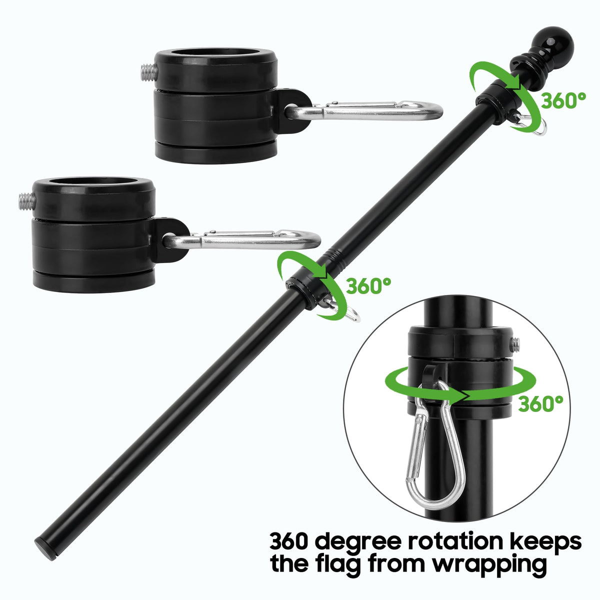 10L0L anti-wrap ring prevents flag wrapping in wind.