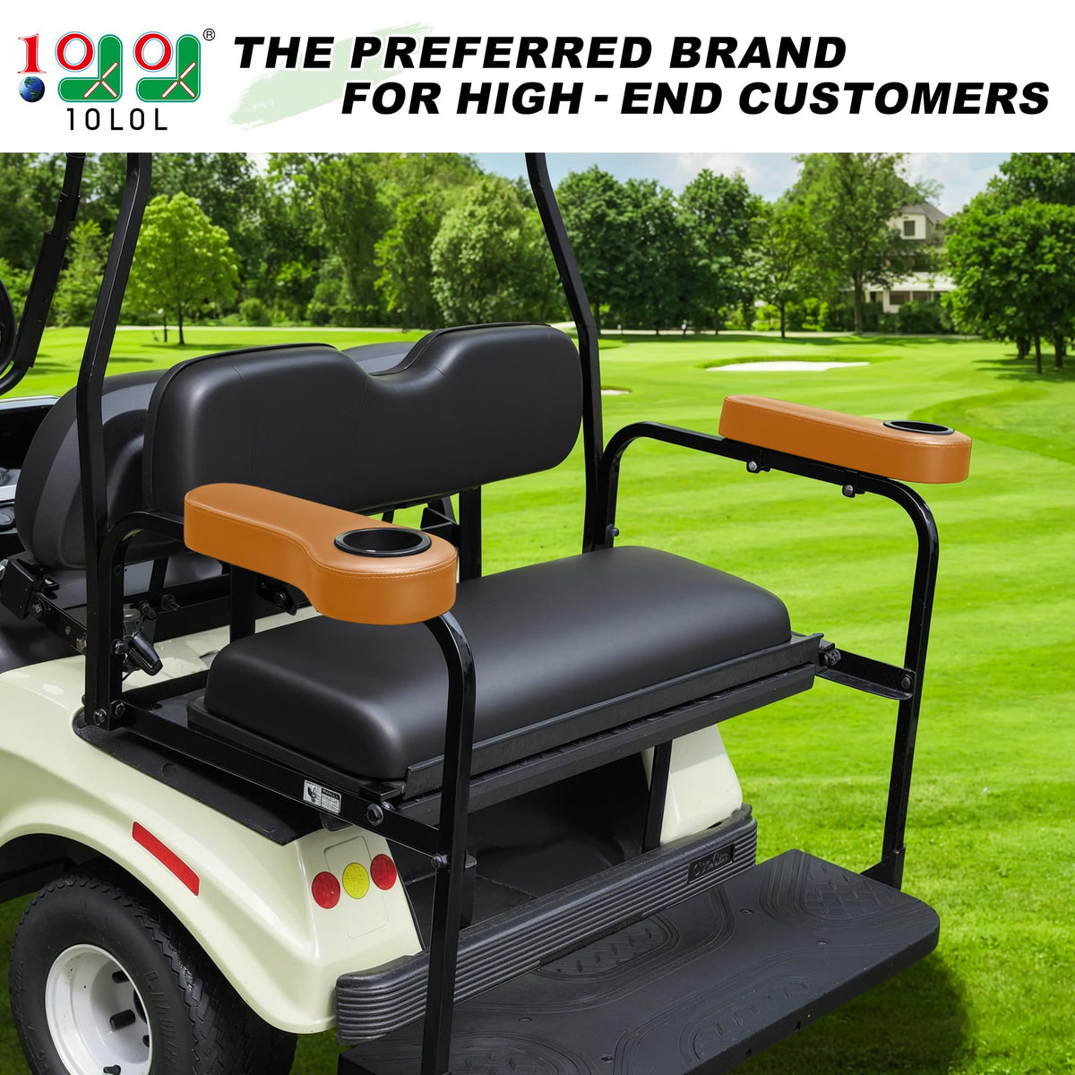 10L0L armrest driver side orange fits EZ-GO and Yamaha carts for comfortable rides.
