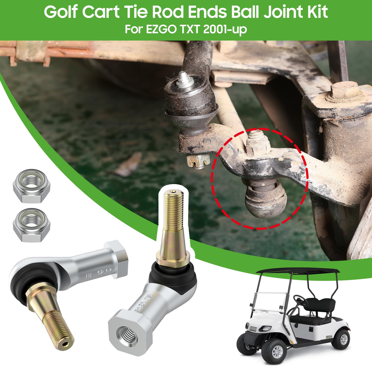 10L0L EZGO TXT passenger-side tie rod end boosts steering response.