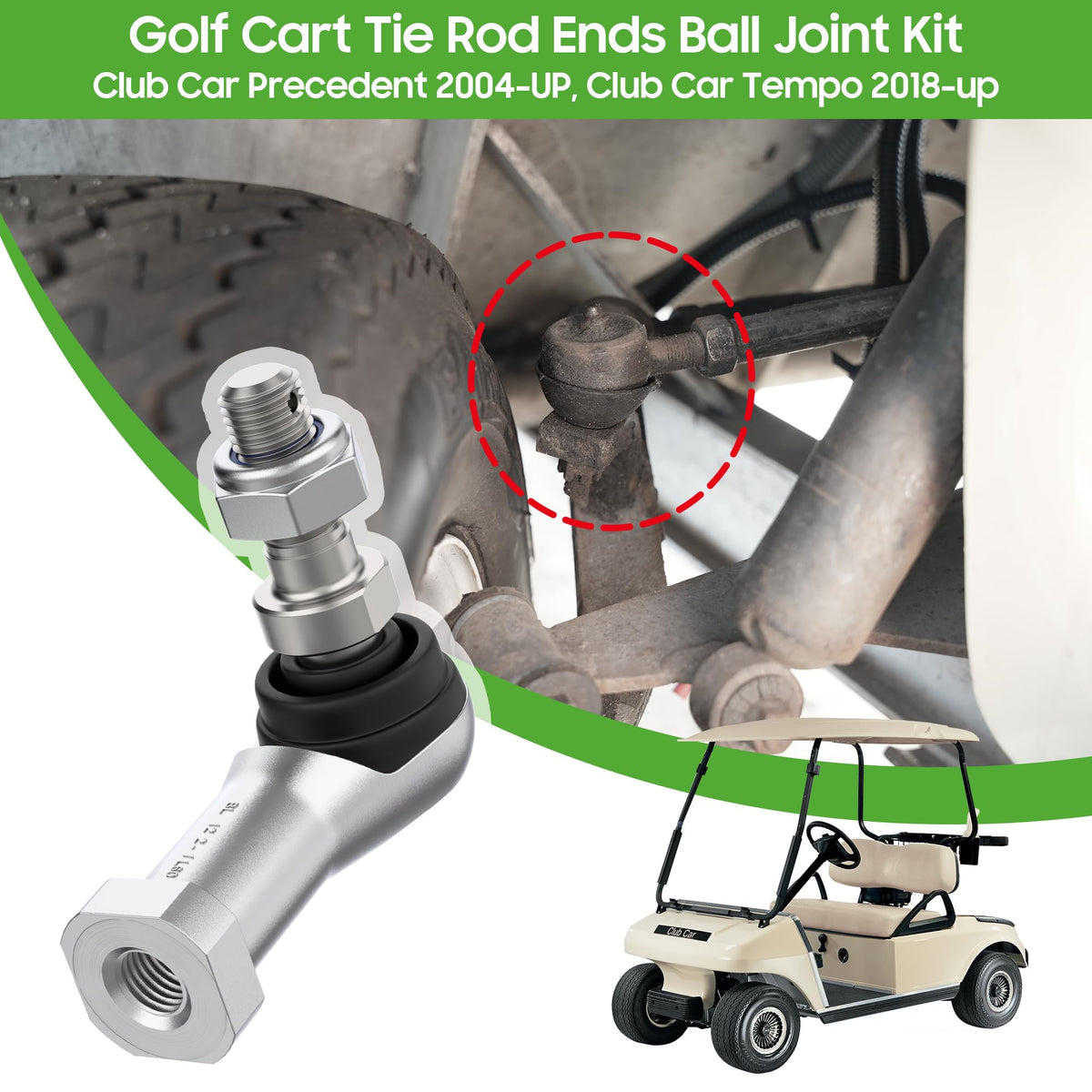 10L0L ball joint tie rod end kit compatibility boosts reliability for Club Car Tempo and Precedent.