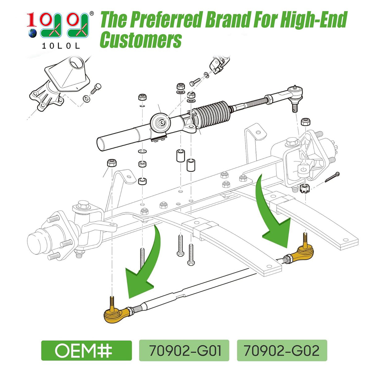 10L0L ball joint kit packaging for EZGO TXT 2001+ supports easy install.