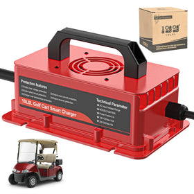 10L0L battery charger for EZGO RXV — front view with durable aluminum housing.