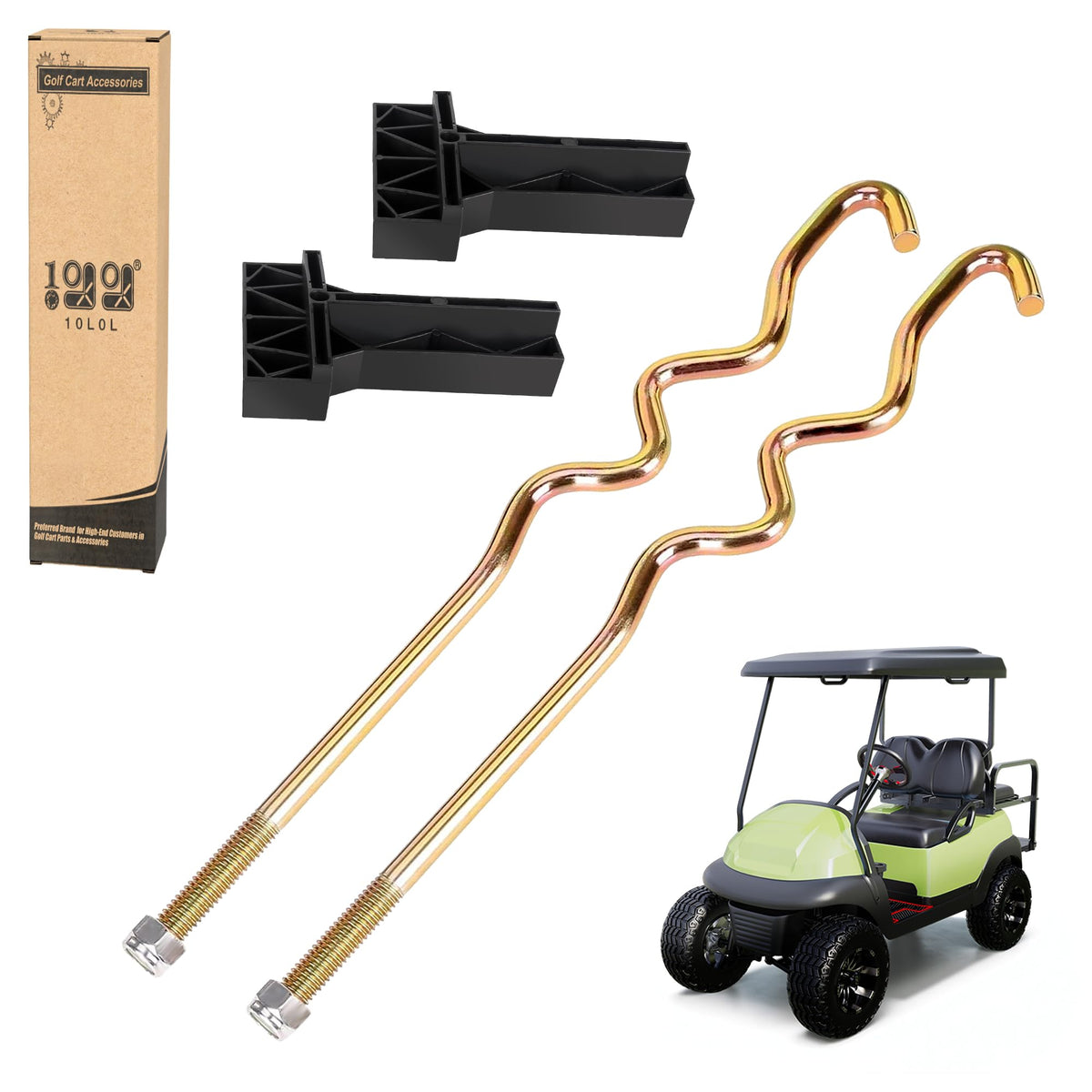 The 10L0L battery hold down kit enables quick installation in a Club Car Precedent.