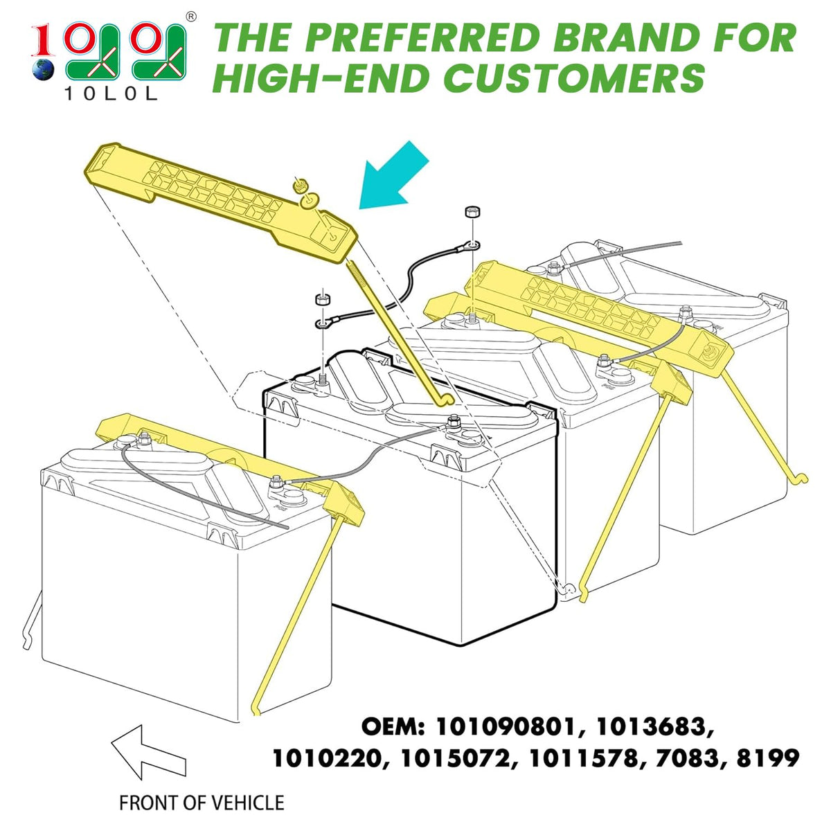 10L0L hold-down plate for OEM 101090801 keeps 36V batteries in place