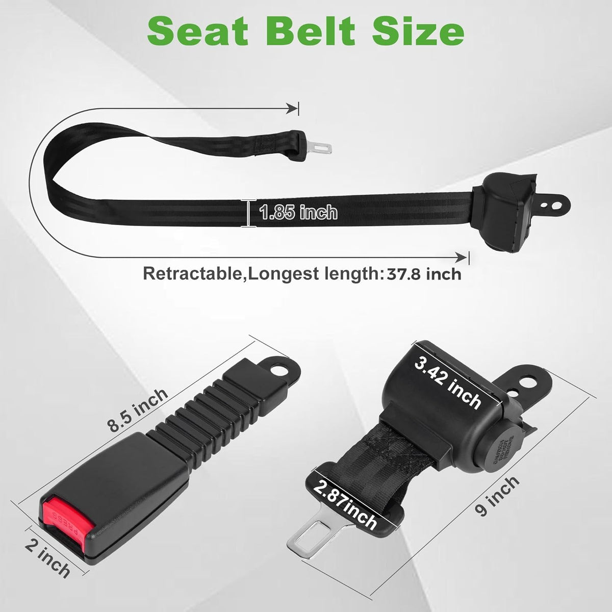 10L0L belt extends 37.8 inches for adjustable passenger fit.
